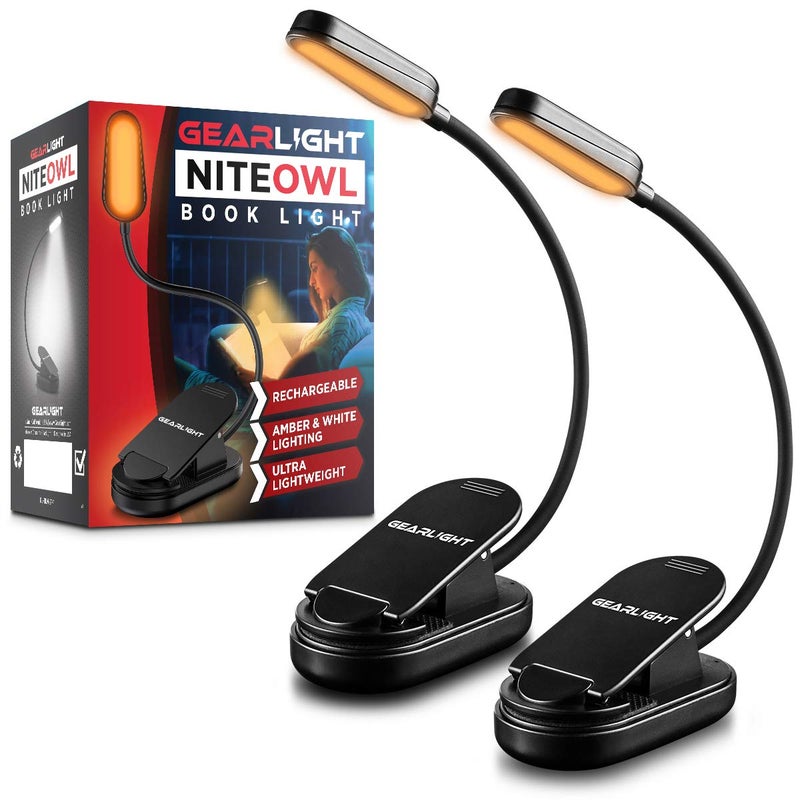 GearLight Rechargeable Book Light for Reading in Bed - Adjustable LED Clip-on Lamp with 3 Light Modes - Rechargeable, Flexible Neck Reading Light for Books, Laptops, and More - Black - (Pack of 2) - Image 1